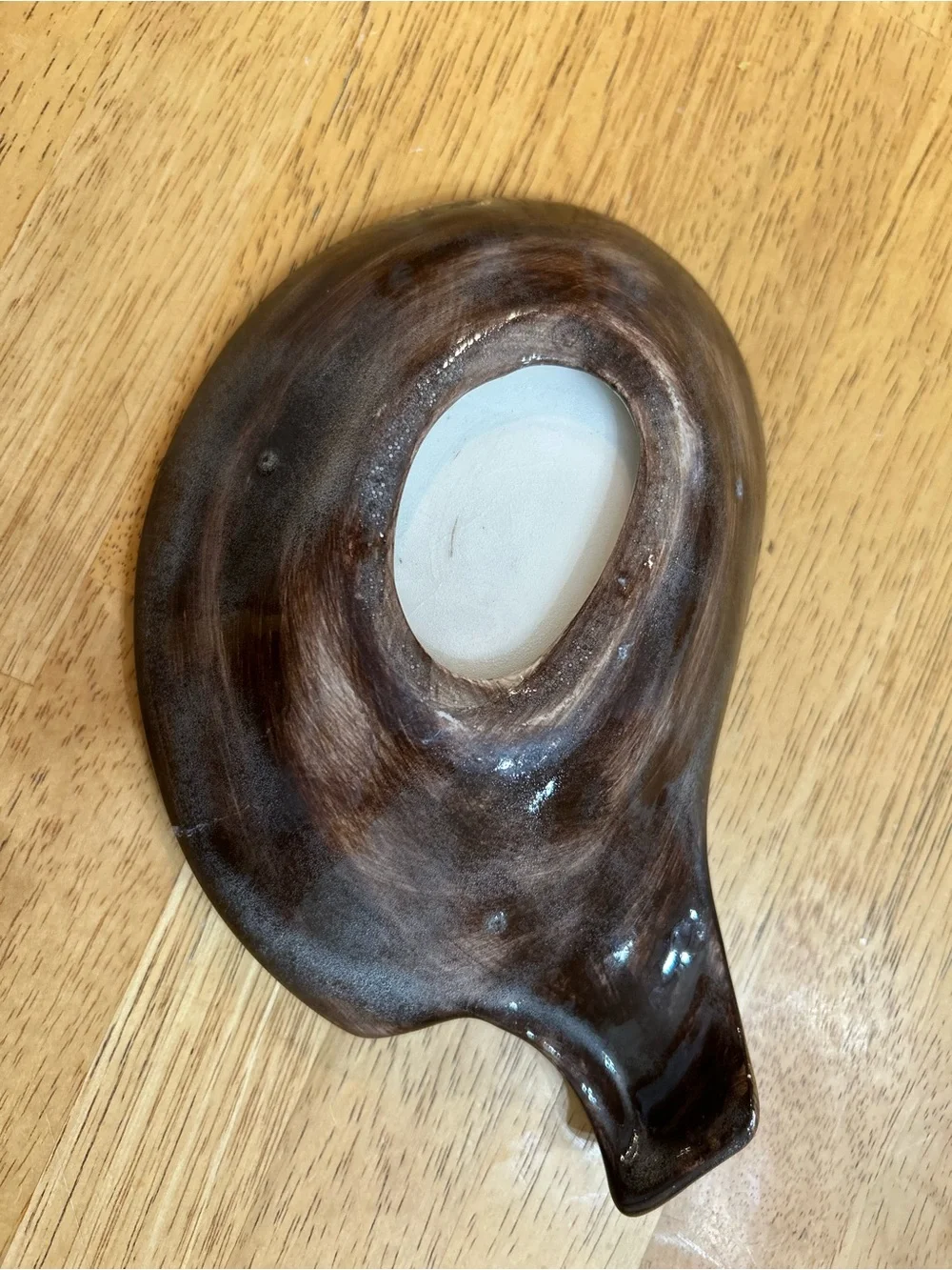 Hand-Carved Brown Fish-Shaped Wooden Tray with Owl Etching